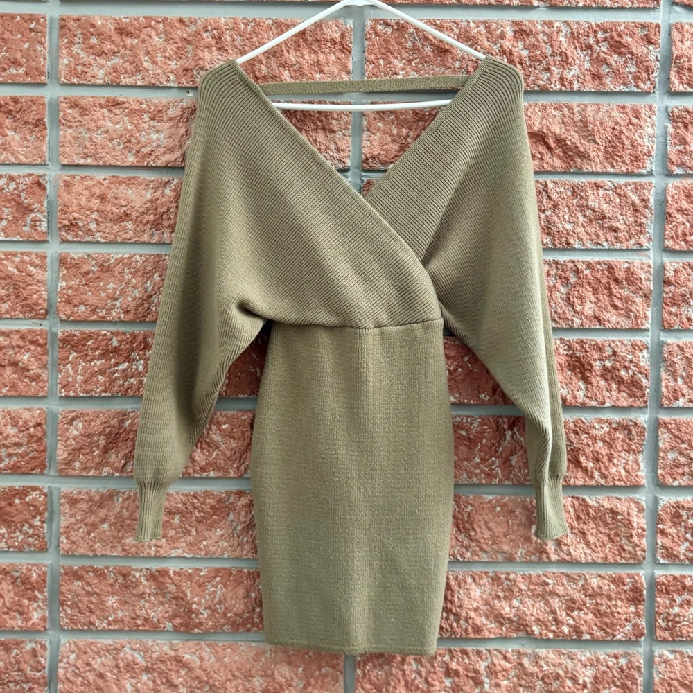 Olive Green Sweater dress - Picture 2 of 7